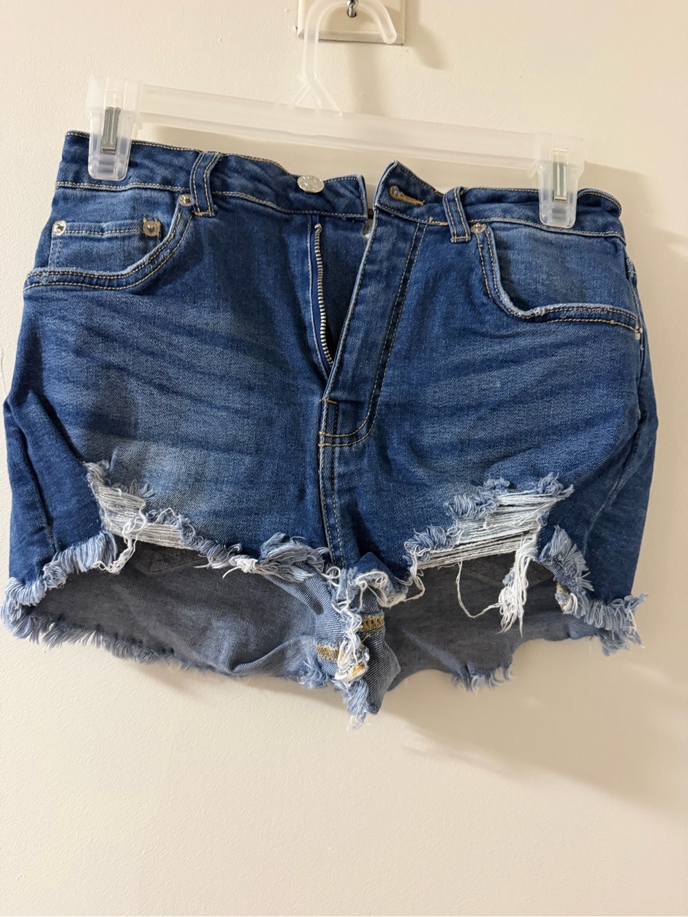 Love Tree Distressed Dark Blue High-Rise Denim Shorts